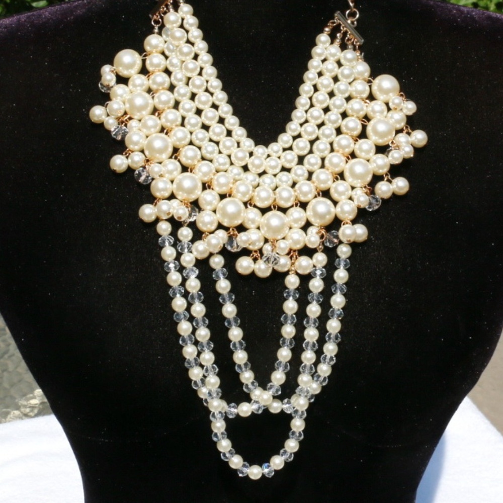New Boho Pearl Statement Necklace Multi Strand Set